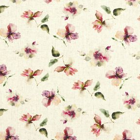 Mix de linho e viscose Flores em aguarela – natural/uva, 