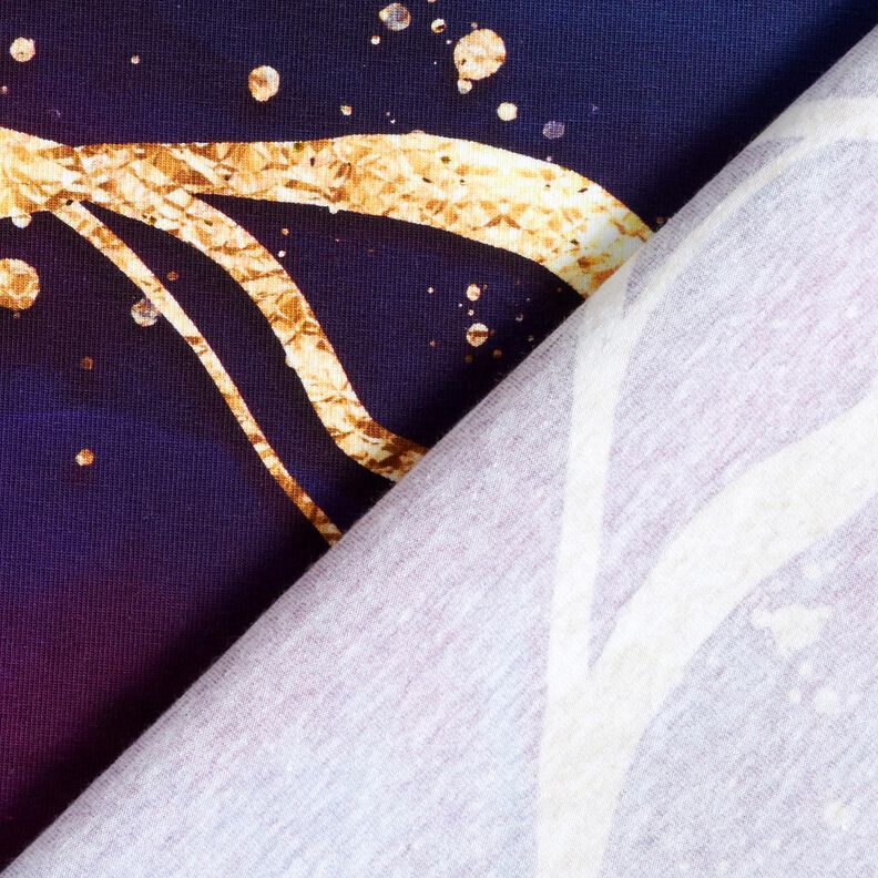 Jersey de algodão Mármore sonhador | Glitzerpüppi  – vermelho violeta médio/ouro velho,  image number 4