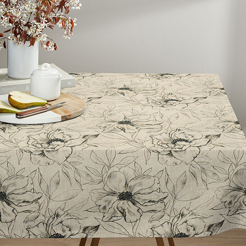 Tecido para decoração Meio linho Panamá Flores desenhadas – anémona/preto,  image number 6