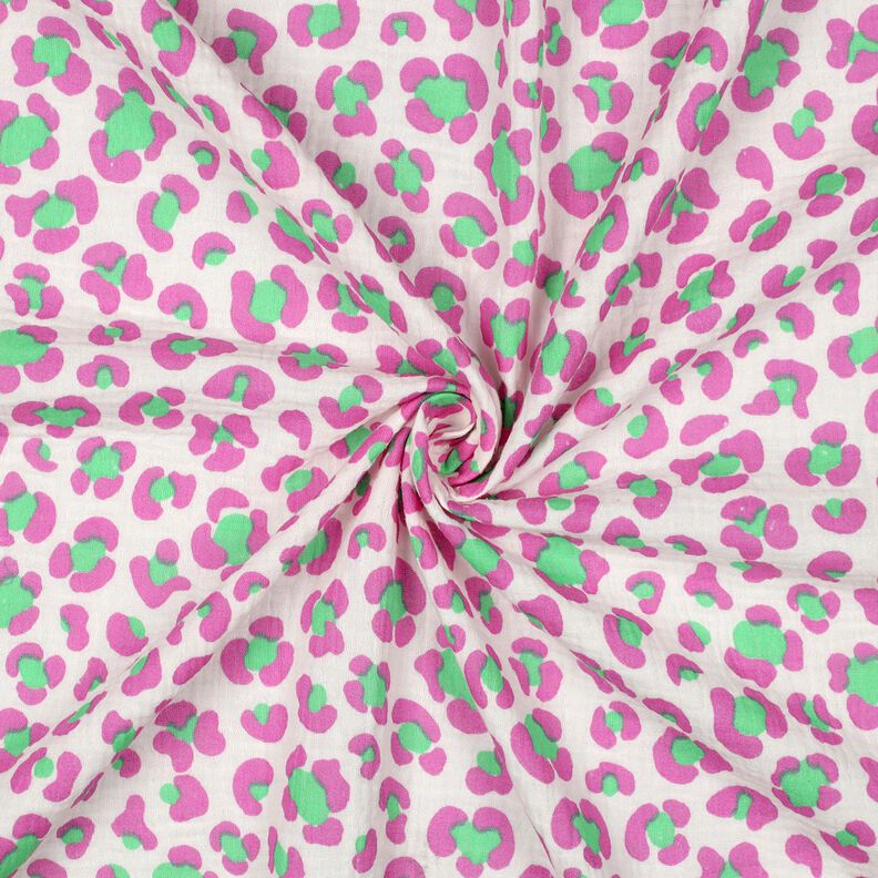 Musselina/ Tecido plissado duplo Estampado Leo colorido | Poppy Fabrics – marfim/verde claro | Retalho 90cm,  image number 3