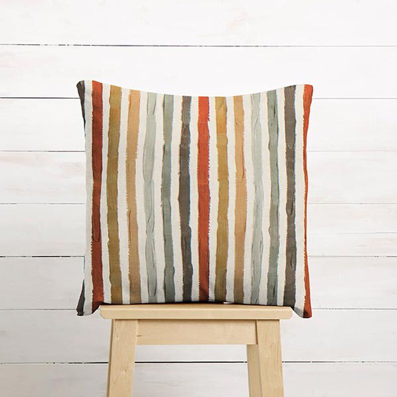 Tecido para decoração Meio linho Panamá Riscas pintadas – natural/castanho,  image number 8