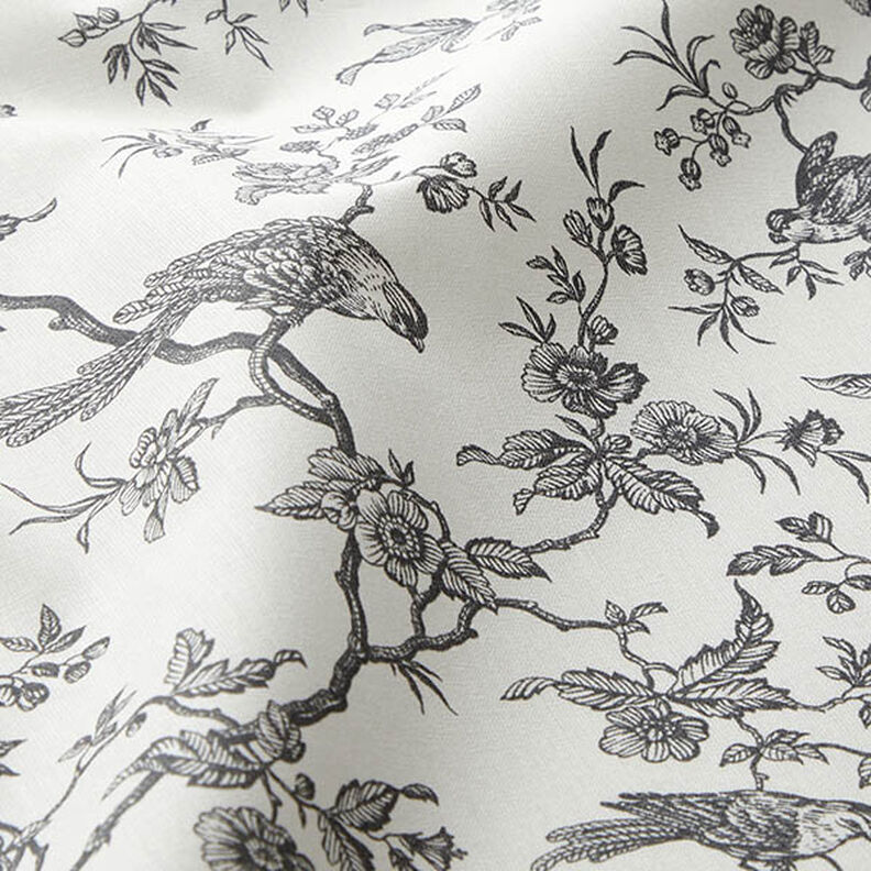 Tecido de algodão Cretone Pássaros – cinza ardósia/branco sujo,  image number 2