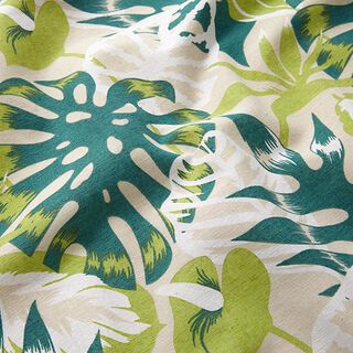 Tecido para decoração Lona Folhas de palmeira – bege claro/verde zimbro, 