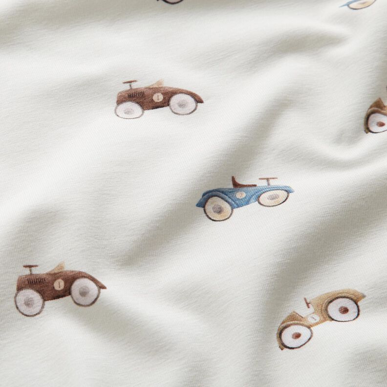 GOTS Jersey de algodão Carros de brinquedo Retro Impressão Digital – marfim,  image number 2