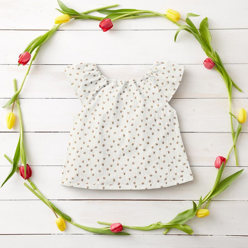 Musselina/ Tecido plissado duplo Mini tulipas Impressão Digital – branco,  image number 5