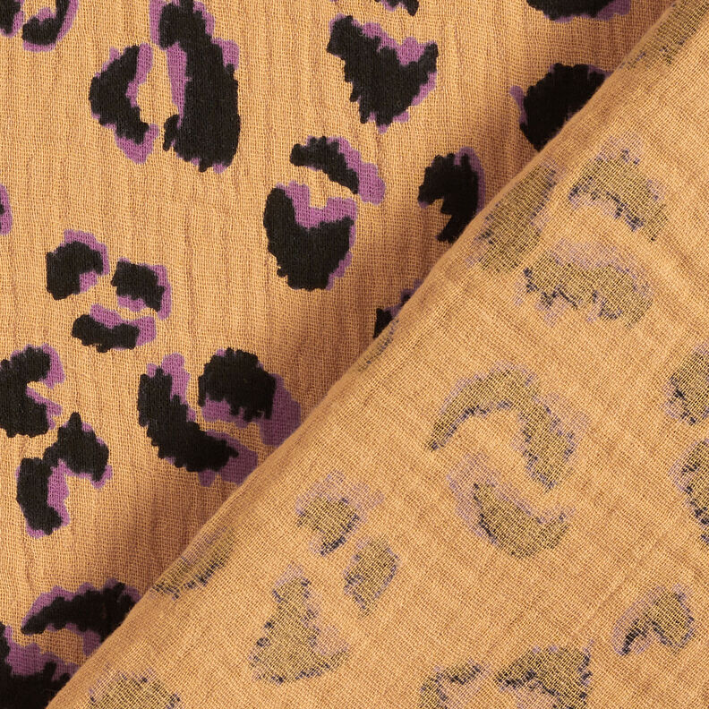 Musselina/ Tecido plissado duplo Leopardo – ouro velho/vermelho violeta médio,  image number 4