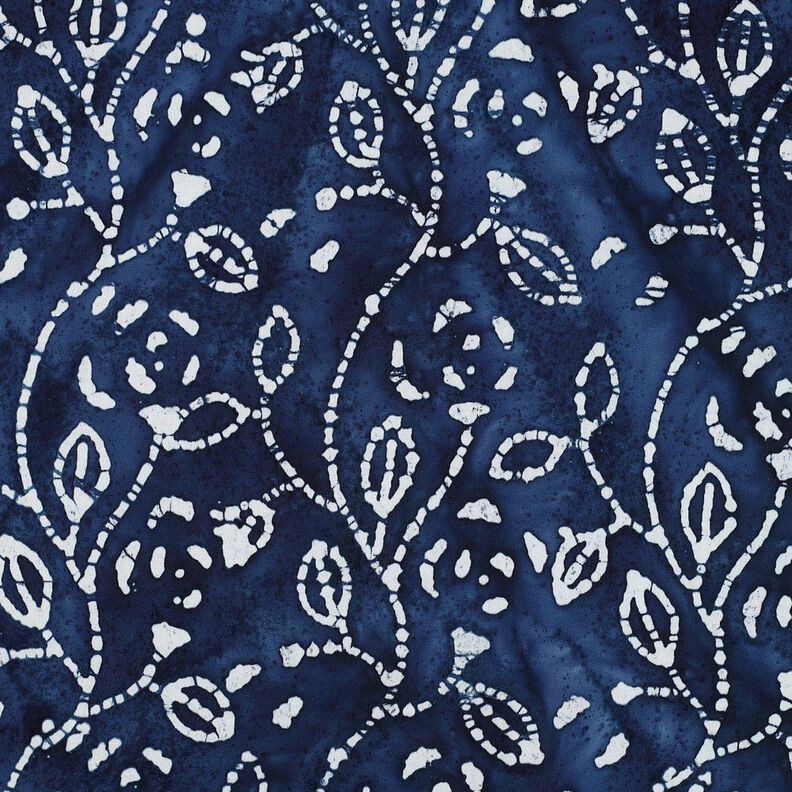 Viscose Voile Batik Ramos com folhas – índigo/branco,  image number 1