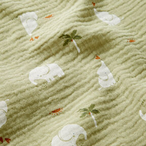 Musselina/ Tecido plissado duplo Elefantes beb&eacute; &ndash; pist&aacute;chio, 