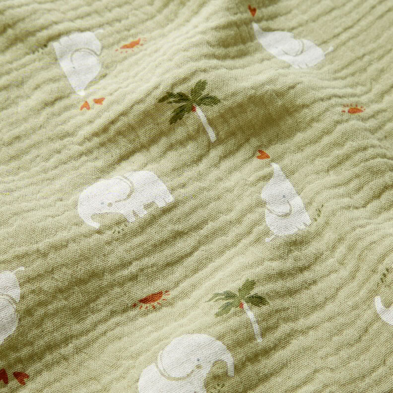 Musselina/ Tecido plissado duplo Elefantes bebé – pistáchio,  image number 2