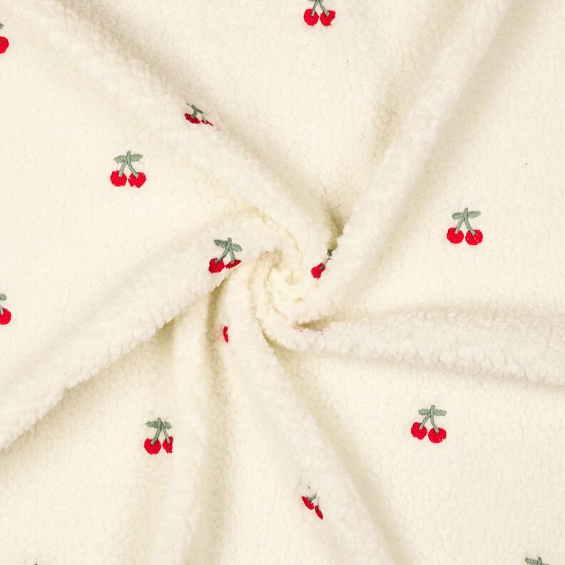 Tecido de pelúcia Teddy Cerejas bordadas | Poppy Fabrics – marfim/cor de malagueta,  image number 3