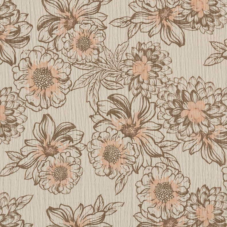 Musselina/ Tecido plissado duplo Flores de verão – taupe claro/castanho médio,  image number 1