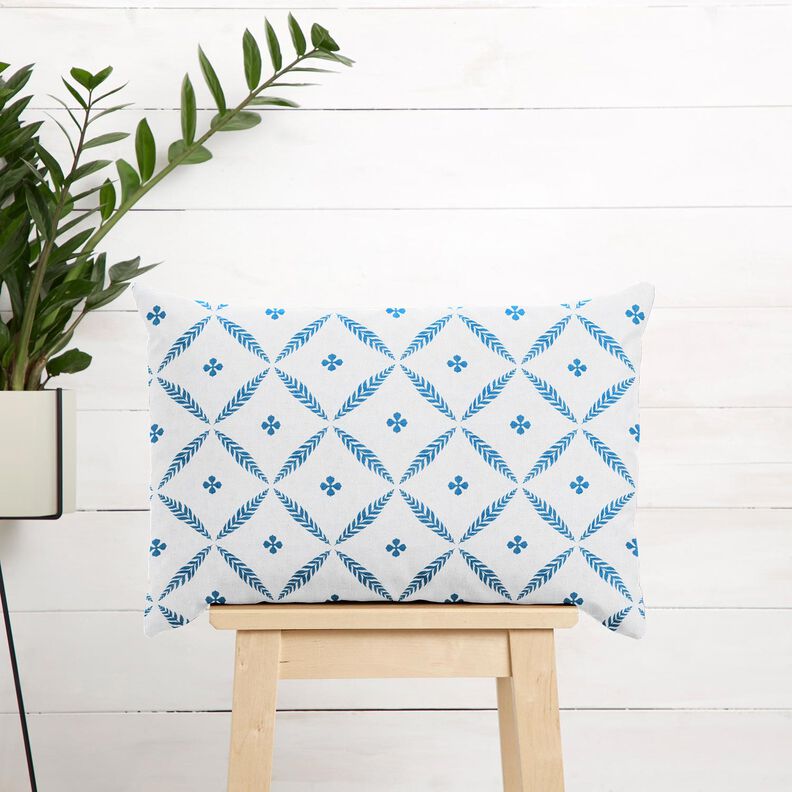 Tecido para decoração Sarja de algodão Losangos elegantes  – branco/azul,  image number 6