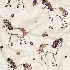 Jersey de algodão Cavalo florido com brilhantes | Poppy Fabrics – natural/dourado, 