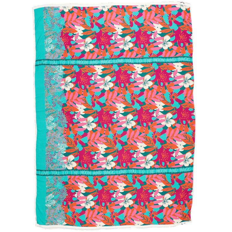 Viscose Voile Flores grandes Design de rebordo Barra – azul petróleo,  image number 1