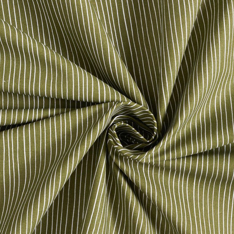 Tecido de algodão Cretone Linhas delicadas – oliva escura/branco,  image number 3