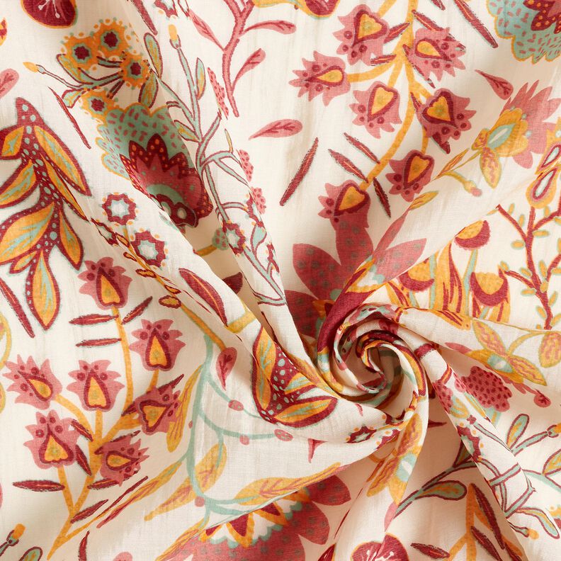 Mistura de viscose Flores retro – marfim/uvas brancas,  image number 3