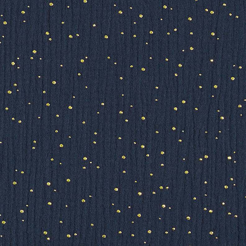 Algodão Musselina Sarapintas douradas espalhadas – azul-marinho/dourado,  image number 1