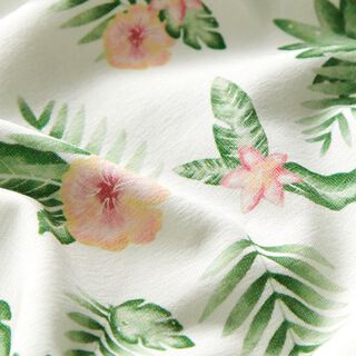 Jersey de algodão Folhas da selva e flores tropicais Impressão Digital – branco sujo, 