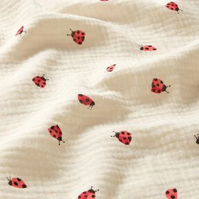 Musselina/ Tecido plissado duplo Joaninhas fofas – branco sujo, 