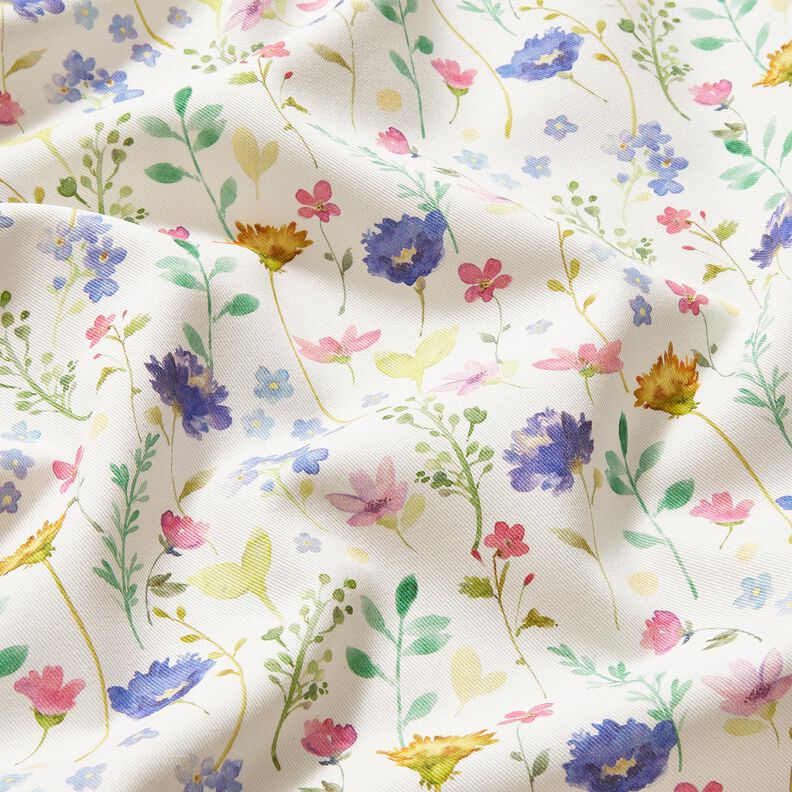 Tecido para decoração Sarja de algodão Flores dos prados – marfim/azul violeta,  image number 2