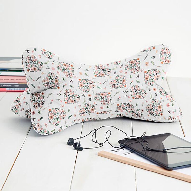 Tecido de algodão Percal Flores em corações – branco/rosa,  image number 7