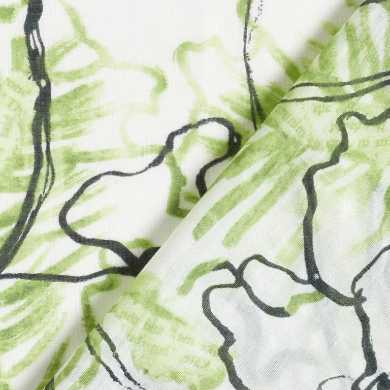 Mistura de seda e algodão Flores abstratas – marfim/verde folhas de maio,  image number 4