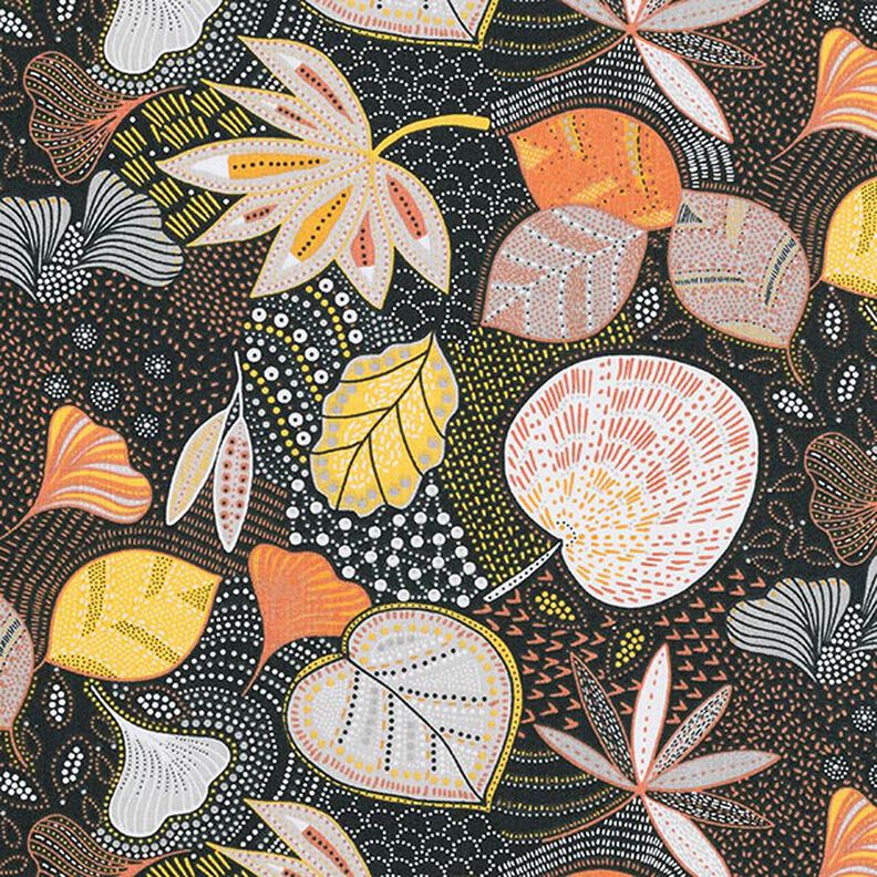 Tecido de algodão Cretone Folhas – preto/laranja,  image number 6