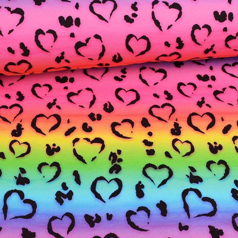 Jersey de algodão Leo Hearts Rainbow | Glitzerpüppi – preto/mistura de cores,  image number 2