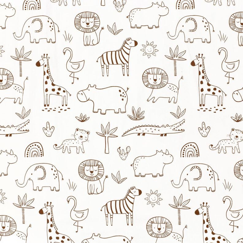 Jersey de algodão Animais da selva desenhados – marfim/cor de chocolate,  image number 1