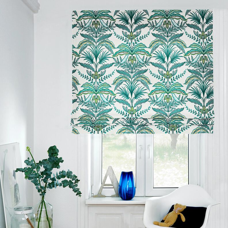 Tecido para decoração Panamá Grinalda de plantas exóticas – marfim/verde escuro,  image number 6