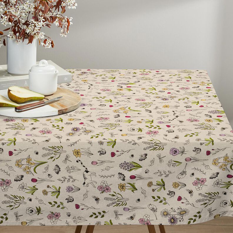 Tecido para decoração Meio linho Panamá Flores de primavera – natural/rosa,  image number 8