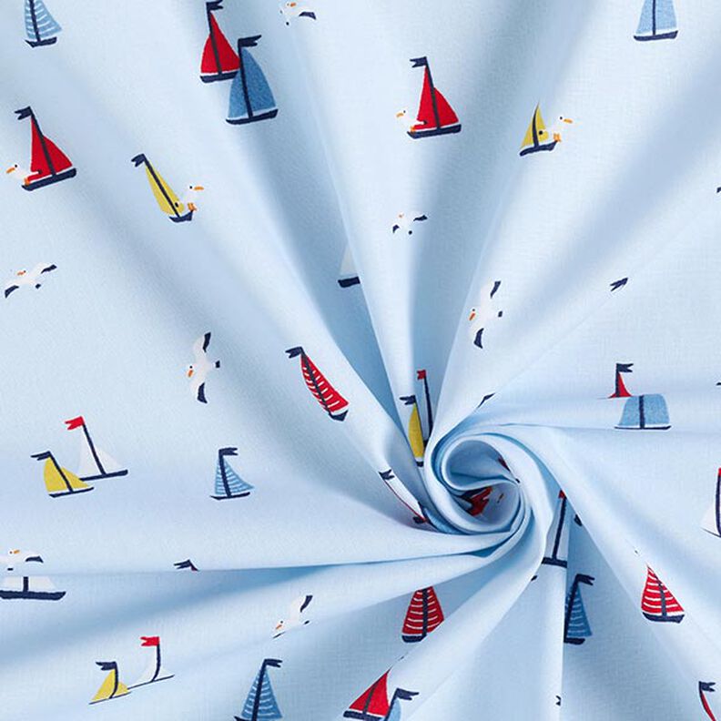 Popelina de algodão Barcos à vela e gaivotas – azul-celeste,  image number 3