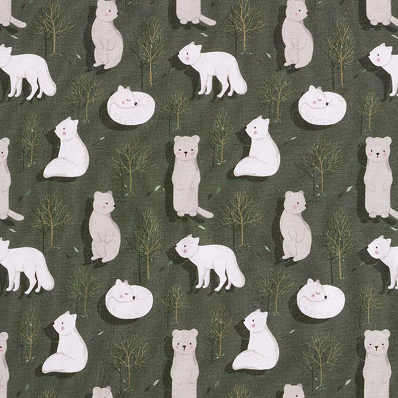 Jersey de algodão orgânico Raposa-do-ártico e marmota Impressão Digital – pinheiro escuro,  image number 1