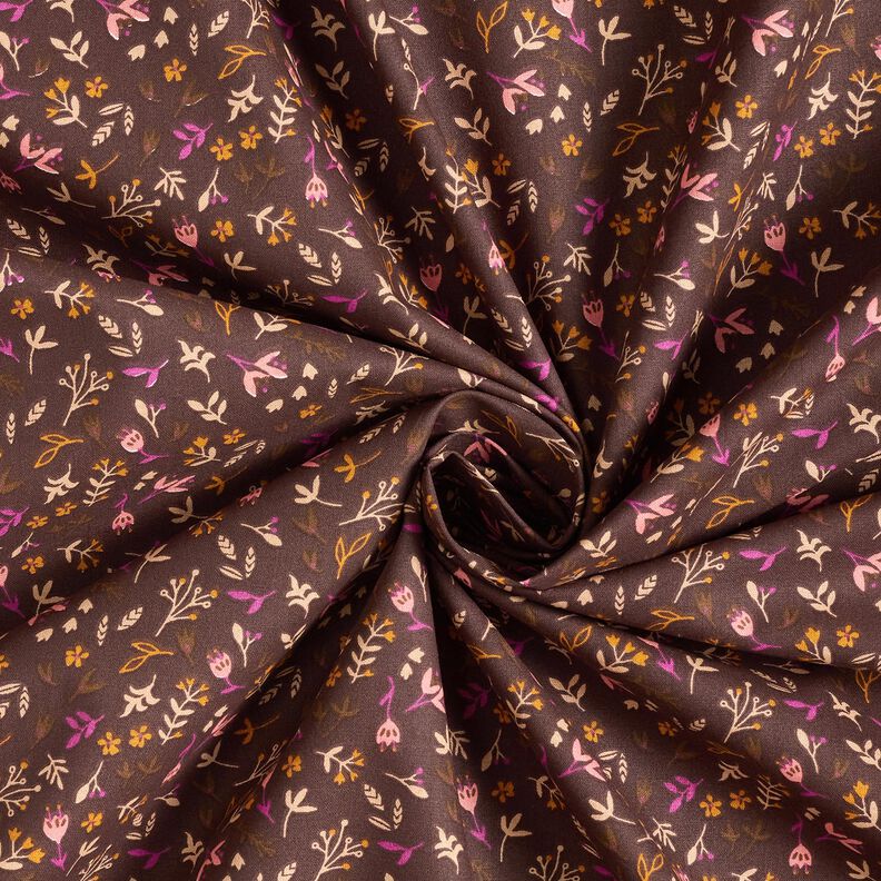 Tecido de algodão Cretone Ramos pequenos – castanho escuro/uva,  image number 3
