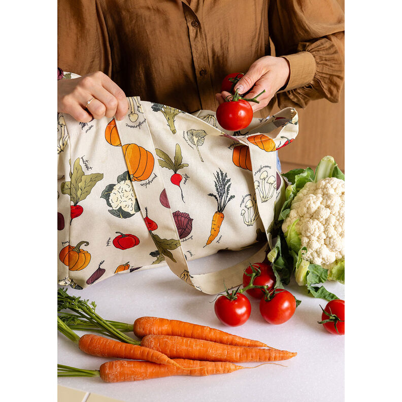 Tecido para decoração Meio linho Panamá Tipos de legumes – bege claro/bordeaux,  image number 5