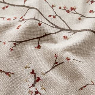 Tecido para decoração Meio linho Panamá Flor de cerejeira japonesa – natural/bordeaux, 