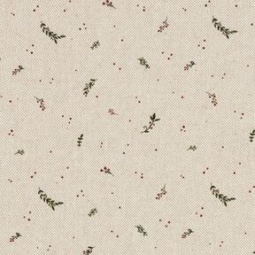Tecido para decoração Meio linho Panamá Pequenas bagas de inverno – natural/carmin, 