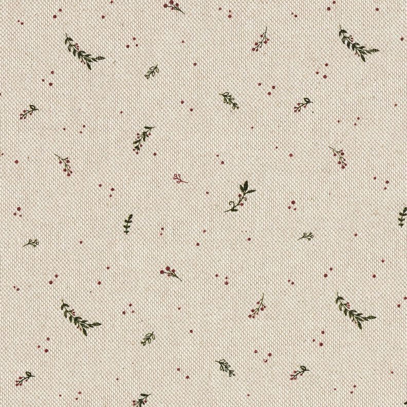 Tecido para decoração Meio linho Panamá Pequenas bagas de inverno – natural/carmin,  image number 1