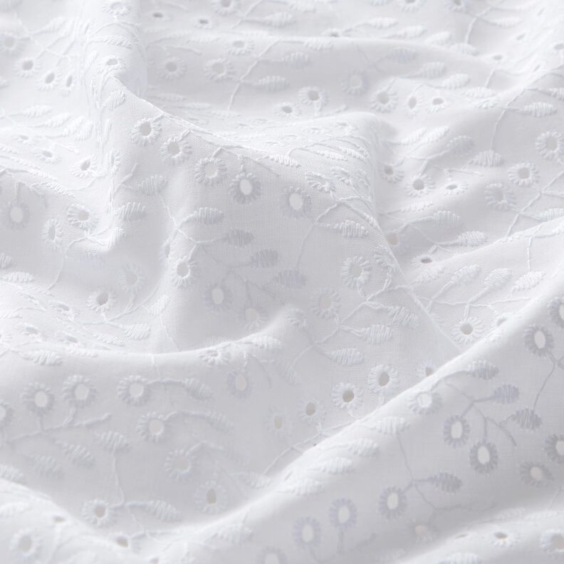 Cambraia Bordado inglês Gavinha folhas – branco,  image number 2