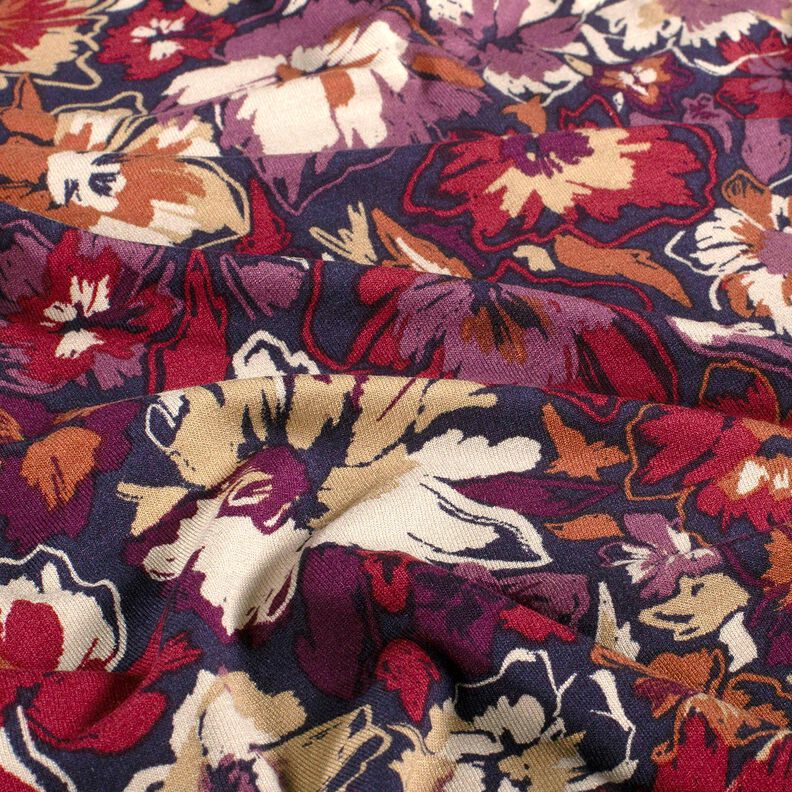 Jersey de viscose Flores expressivas – azul-marinho/vermelho violeta médio,  image number 2