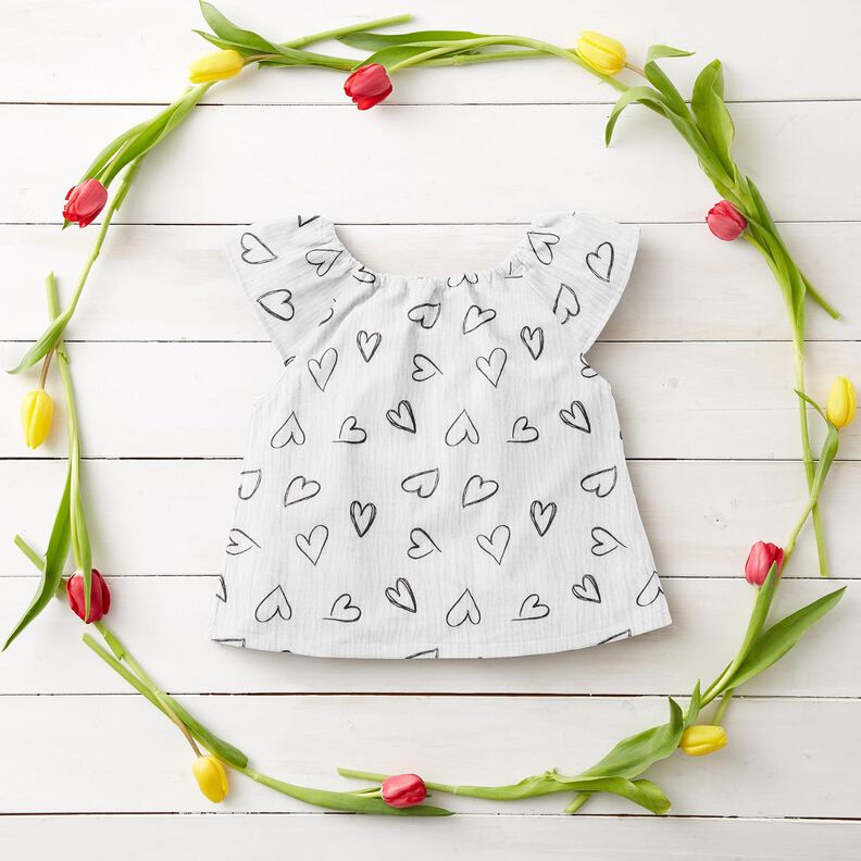 Musselina/ Tecido plissado duplo Rabisco Corações – marfim,  image number 6