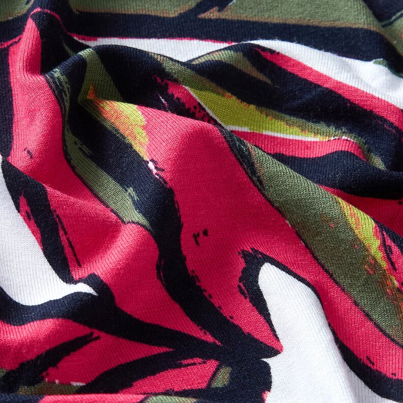 Jersey de viscose Folhas grandes – rosa intenso/azul-noite,  image number 2