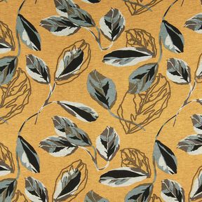 Jersey de viscose Folhas de outono grandes – amarelo-caril/cinza ardósia, 