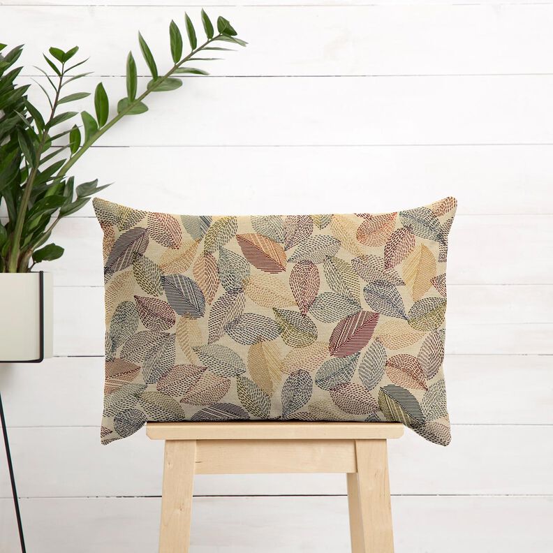 Tecido para decoração Gobelina esboços de folhas – bege claro/verde,  image number 5