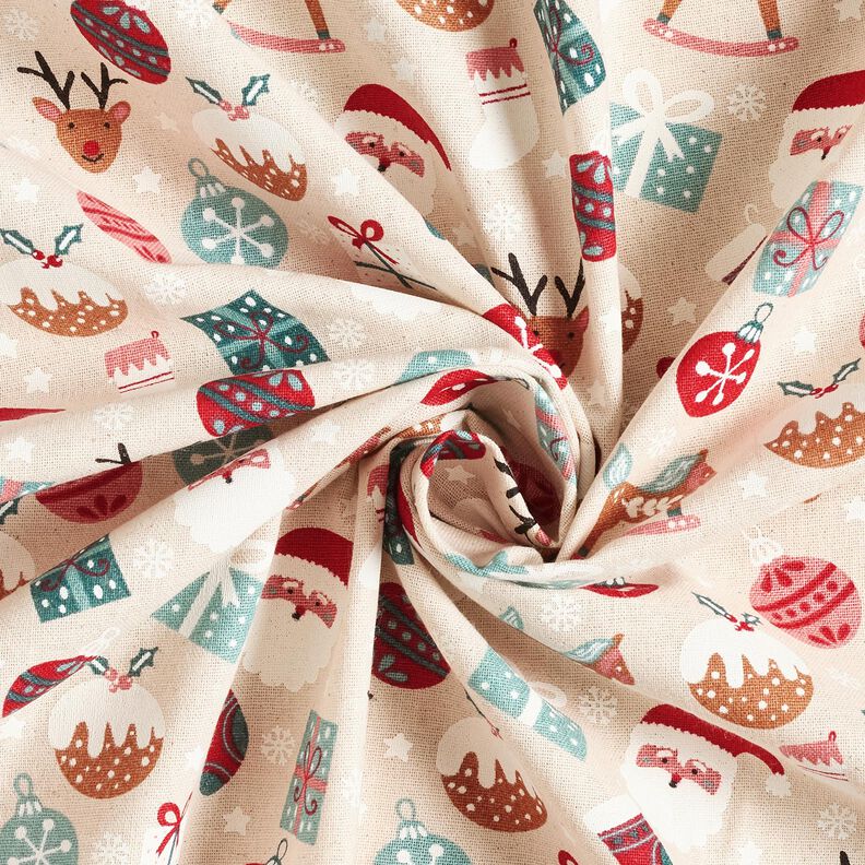 Tecido para decoração Lona Motivos engraçados de Natal – natural/eucalipto,  image number 3