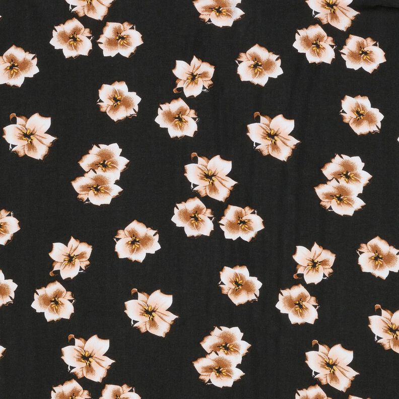 Tecido de viscose Flores delicadas – preto/damasco,  image number 1