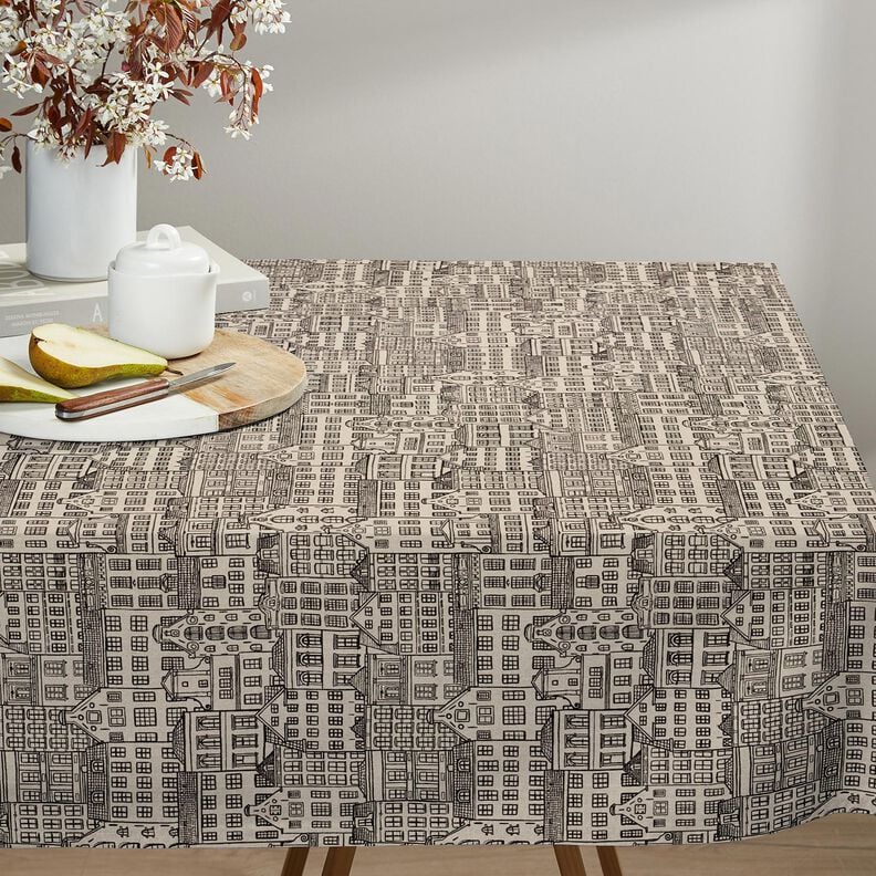 Tecido para decoração Meio linho Panamá Casas de cidade – natural/preto,  image number 8