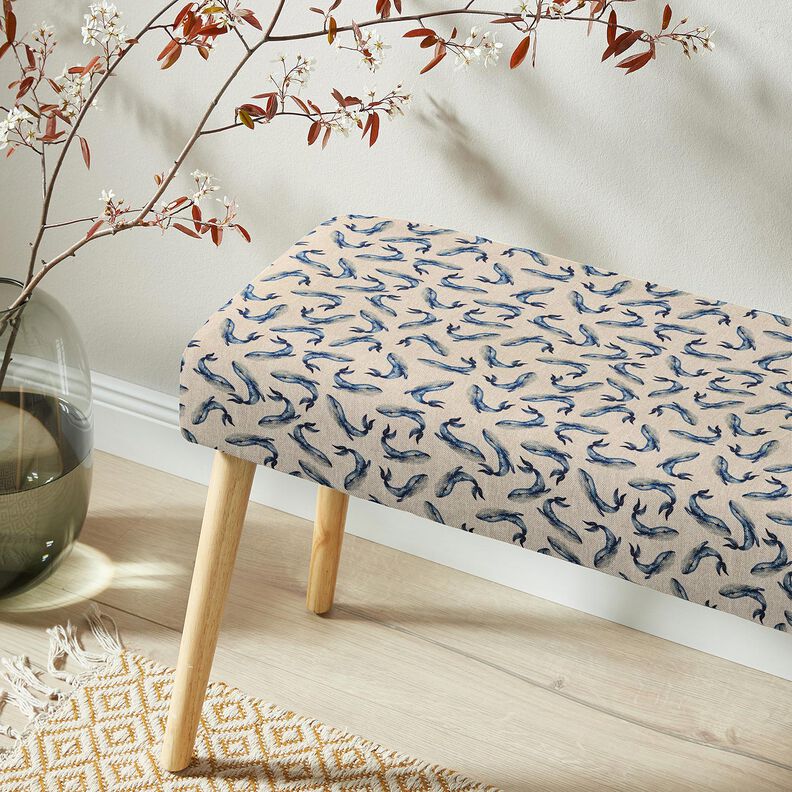 Tecido para decora&ccedil;&atilde;o Meio linho Panam&aacute; Baleias &ndash; &iacute;ndigo/natural,  image number 5