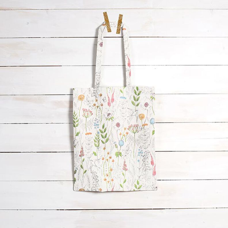 Tecido para decoração Meio linho Panamá flores silvestres desenhadas – branco/rosa,  image number 8