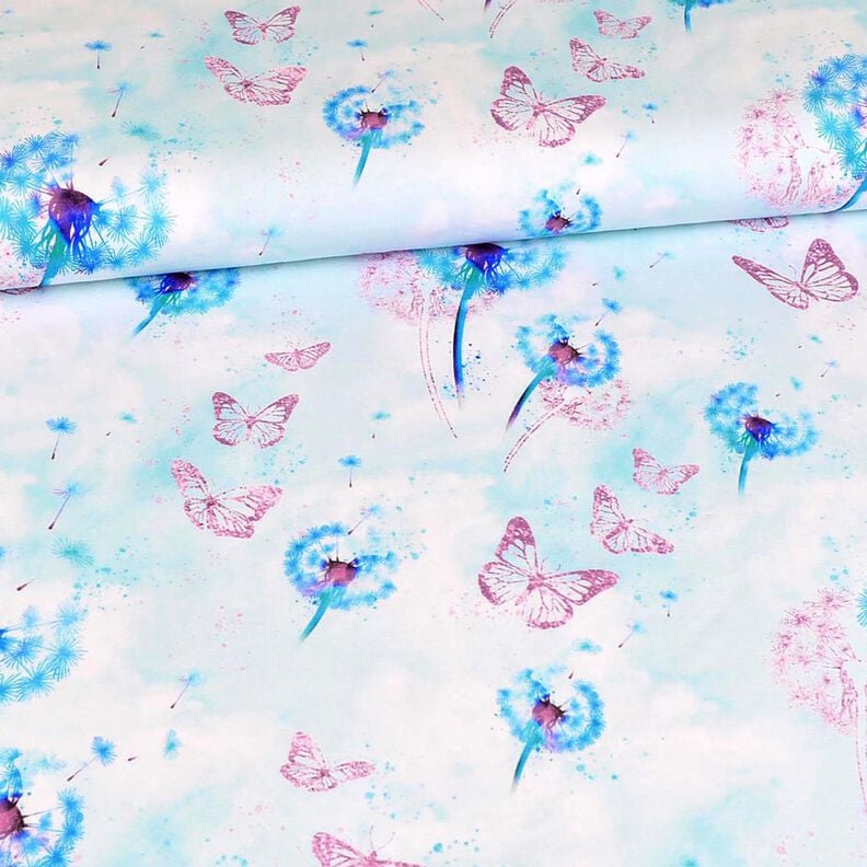 Jersey de algodão Dentes-de-leão e borboletas | Glitzerpüppi – azul-gelo,  image number 2